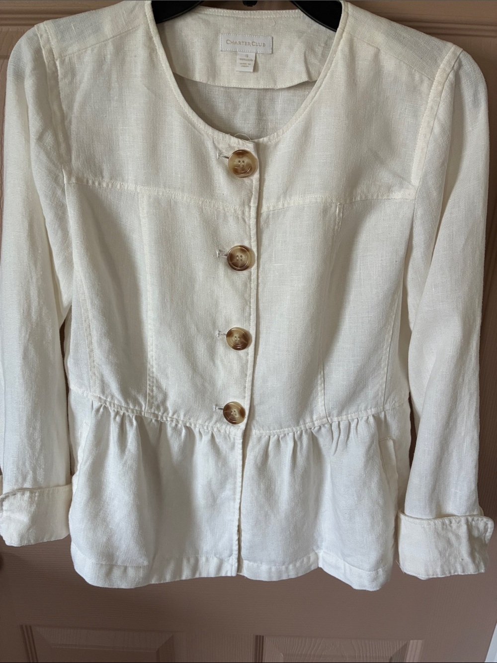 Charter Club Ivory Peplum Button-Front Jacket